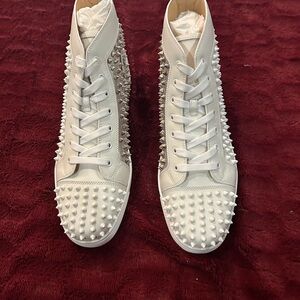 White Studded High-Top Sneakers red bottom